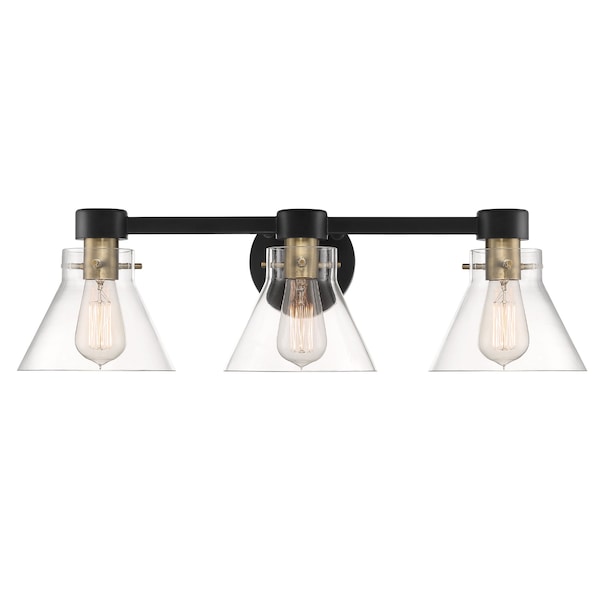Designers Fountain Willow Creek 25in 3-Light Matte Black Contemporary Indoor Vanity Light with Clear Glass Shades D204M-3B-MB - main